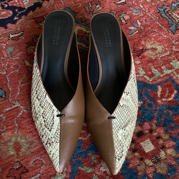 Mercedes Castillo Leather Animal Print Mules Women's Size: 9.5/39.5 - Picture 7 of 15